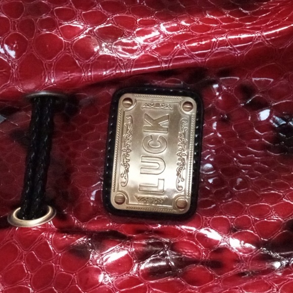 🍒Red and Black Tote Bag | LUCK Brand | Full zipper closure | Large carryall - Picture 2 of 11